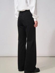 Lockere schwarze Wide-Leg-Denim-Jeans für Herren mit schlichtem Gesäßtaschendesign