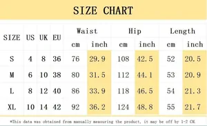 Tableau des tailles détaillé pour short en jean femme vintage avec mesures US/UK/EU
