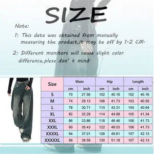 Size chart for women's high-waisted vintage straight jeans ranging from S to 6XL