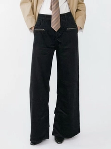 Herren Locker Gerade Jeans Schwarz Gewaschene Denim Hose Mit Metall Reißverschluss Tasche Mode Lässig Streetwear