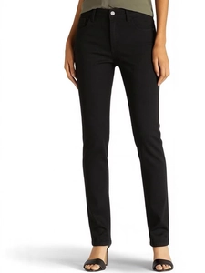 Slim fit high waisted black stretch denim jeans for women with classic five-pocket design