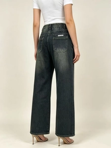 Vintage high-waisted wide-leg jeans in washed dark grey with a stylish straight fit