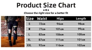Size chart for high waisted ripped skinny jeans with waist and hip measurements in cm