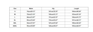 Comprehensive size chart for high waist wide leg jeans with waist, hip and length measurements