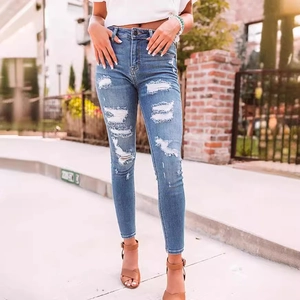 Γυναικείο Ψηλόμεσο Σκισμένο Skinny Τζιν Distressed Ξεθωριασμένο Ντένιμ Μακρύ Παντελόνι Streetwear Μόδα Casual Slim Fit Τζιν