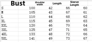 Size chart for fashion denim jacket with chest, shoulder, and length measurements in cm