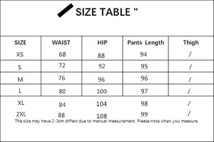 Detailed size chart for high waist wide leg jeans featuring XS to 2XL measurements