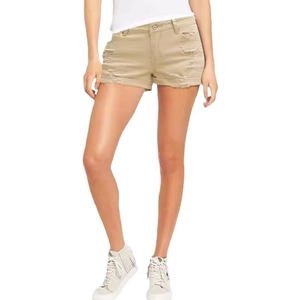Short en jean kaki pour femme avec détails déchirés usés et design à ourlet brut tendance