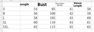 Detailed size chart for slim fit denim jacket including length, bust, shoulder, and sleeve