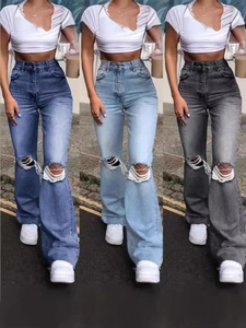 Jeans a Campana a Vita Alta da Donna Pantaloni Denim a Gamba Larga Con Strappi Alle Ginocchia Jeans Lunghi Casual Street Fashion per Donna