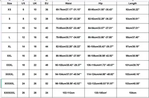 Tabla de tallas detallada para vaqueros slim fit de XS a 7XL con medidas exactas