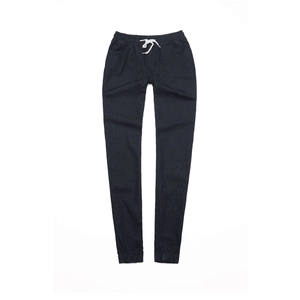 Dunkelblaue Slim Fit Denim Jogginghose für Damen mit elastischem Kordelzug und Rippbündchen