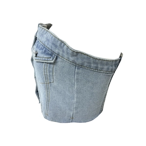 Slim fit light blue denim tube top vest with front metal buttons and pocket detail