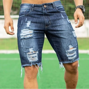 Men's Casual Ripped Denim Shorts Slim Fit Washed Distressed Raw Hem Five Pocket Streetwear Vintage Blue Jean Shorts