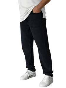 Men's relaxed fit denim jeans in dark blue finish with classic straight leg cut