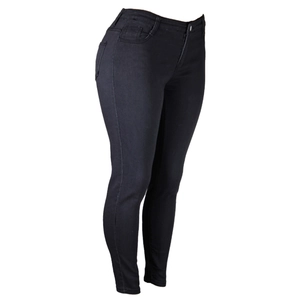Detailed close-up of high-waist slim fit black denim jeans with belt loops and pockets