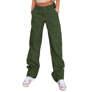 Damen Cargo-Hose in Armeegrün mit hoher Taille und mehreren Taschen im geraden Schnitt