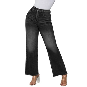 Jeans vintage taille haute à jambes larges gris anthracite avec denim délavé et bords bruts