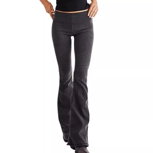 Women's dark gray stretch flare jeans with a high waist and a vintage slim fit design
