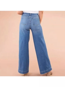 Back view of classic blue wide-leg denim jeans with a high-waisted vintage loose fit