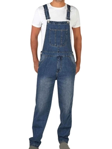 Salopette en jean bleu foncé vintage pour hommes avec poches cargo de style rétro