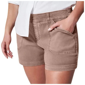 Pantalones cortos vaqueros caqui ajustados para mujer con cintura elástica y bolsillos