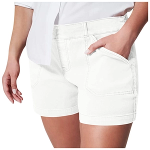 Slim fit retro white denim shorts for women with high waist and functional side pockets