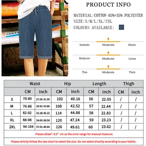Detailed size guide for dark blue loose fit denim shorts with waist and hip measurements