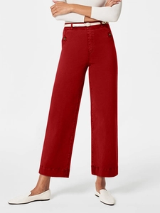 Women High Waist Wide Leg Cropped Jeans Washed Denim Pants With Button Decor Side Pockets Casual Loose Straight Trousers