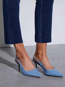 Sandales élégantes à talons hauts en denim bleu clair à bout pointu pour femmes