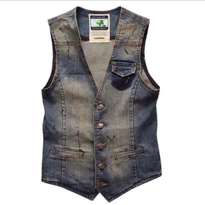 Men's Vintage Distressed Denim Vest Korean Style Slim Fit Sleeveless Jacket Streetwear Washed Denim Waistcoat With Pockets