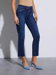 Jean skinny taille haute bleu foncé avec une coupe ajustée minimaliste à la cheville
