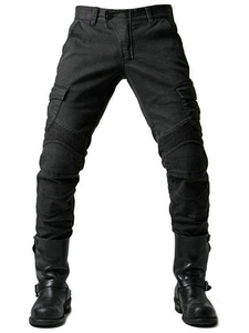 Men Protective Motorcycle Riding Jeans Multi-Pocket Cargo Pants Slim Fit Wear-Resistant Tactical Outdoor Cotton Trousers