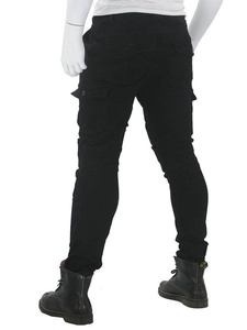 Men's protective slim fit cycling cargo pants in black denim with large back pockets