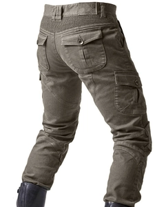 Men's protective motorcycle cargo pants with knee stretch panels and multi-pockets
