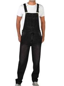 Salopette en jean gris vintage pour hommes avec boucles réglables et poches cargo