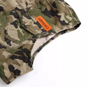 Slim fit camouflage denim vest for men featuring utility pockets and vintage buttons