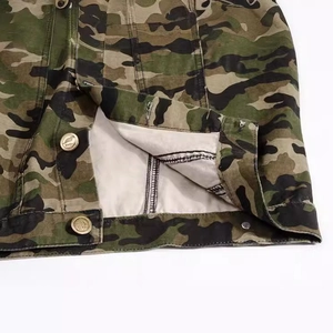 Slim fit camouflage denim vest with embossed metal buttons and eagle logo detail