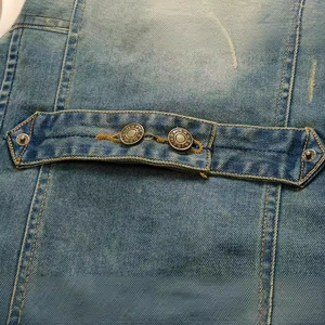 Slim fit denim vest for men featuring adjustable back strap and vintage metal buttons