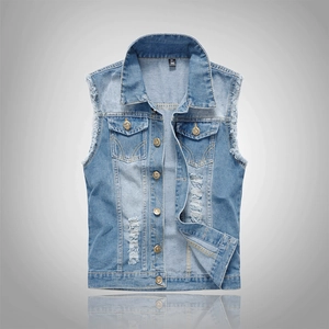 Men Casual Denim Vest Slim Fit Ripped Washed Jean Waistcoat Lapel Single Breasted Sleeveless Jacket Plus Size Cotton Blend Outerwear