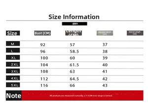 Größentabelle für Herren Denim Weste in Weiß mit Maßen von M bis 5XL in Zentimetern