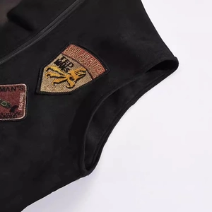 Slim fit black vest for men featuring embroidered Civil Air Patrol patches and zipper detail