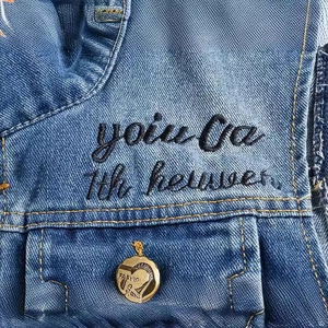 Slim fit denim vest for men with high-quality embroidery and a gold heart button detail