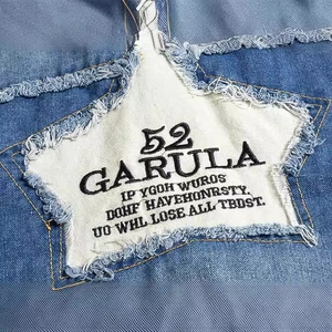Slim fit denim vest for men with a vintage star embroidery and distressed frayed edges