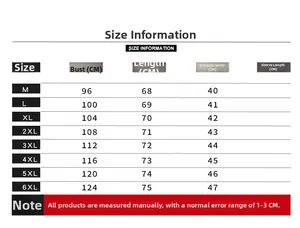 Detailed size chart for men casual vest showing chest, length, and shoulder measurements