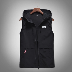 Men Slim Fit Hooded Casual Vest Lightweight Zipper Sleeveless Jacket Windproof Sporty Waistcoat For Spring Summer Autumn