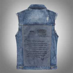 Men's Retro Distressed Blue Denim Vest Ripped Frayed Edges Streetwear Cotton Waistcoat Sleeveless Jacket For Men Casual Wear