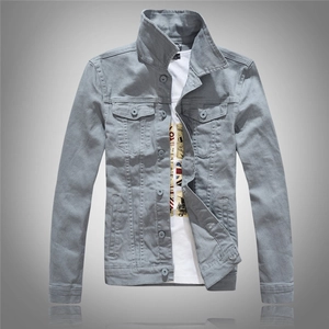 Men's Casual Slim Fit Denim Jacket Solid Color Long Sleeve Washed Cotton Outerwear Workwear Coat for Spring Autumn Winter