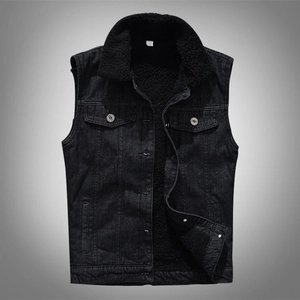 Gilet en Jean Épaissi en Polaire pour Hommes Veste sans Manches Doublée Sherpa Coupe Cintrée Décontracté Chaud Hiver