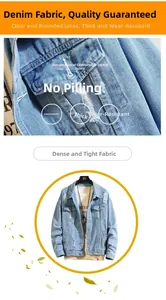 Detail of light blue denim jacket with distressed texture and front pocket design